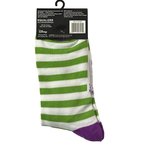 Green Space Ranger Crew Socks Cartoon Hero Striped Fun Size 9-13 - Picture 2 of 6